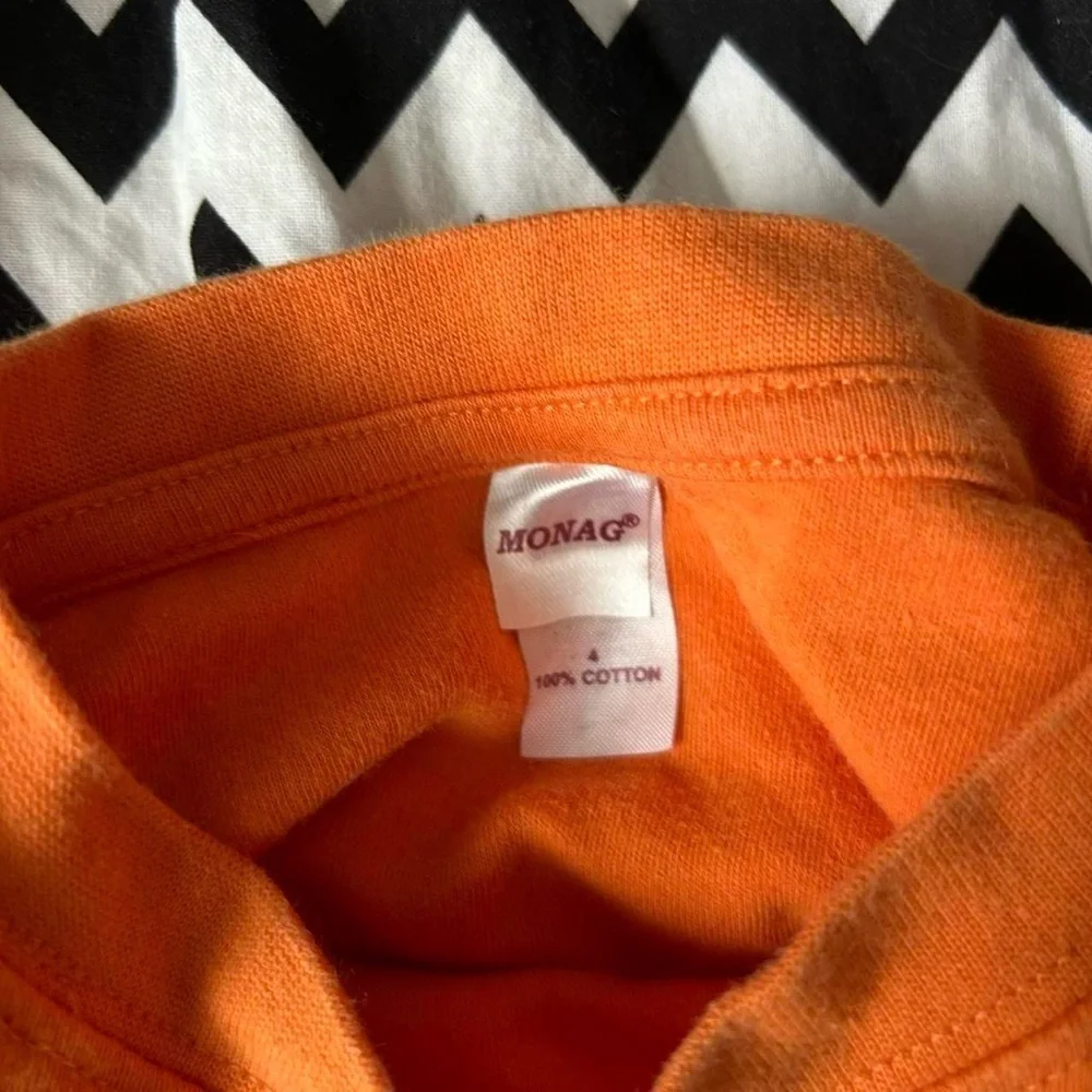 Fall Pumpkin Appliqué Orange Shirt & Chevron Pants Set Size 4, Halloween/Fall